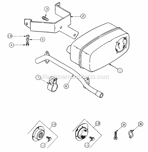 Exhaust Manifold And Muffler Diagram and Parts List for 5416R 457900-460859, 553C562K100, 554C562K100 Cub Cadet Lawn Mower